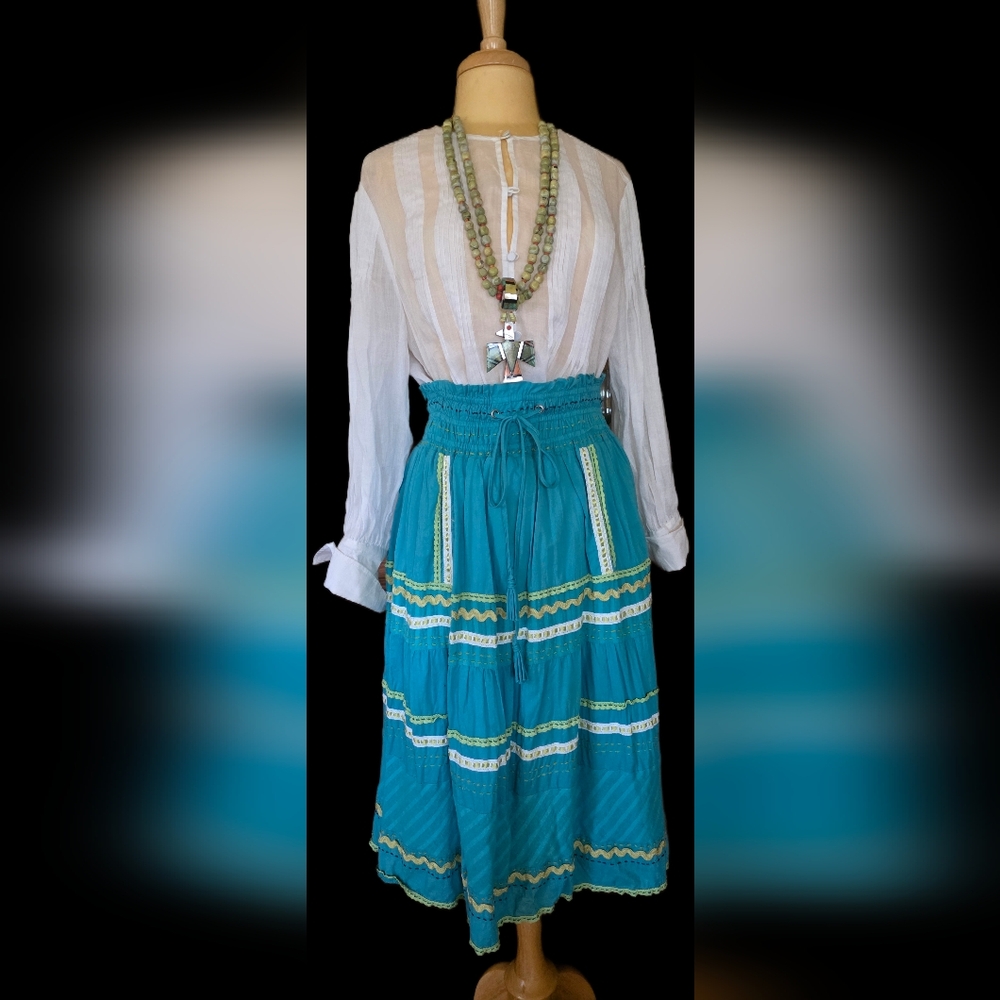 Double D Ranch Teal Bohemian Skirt MED